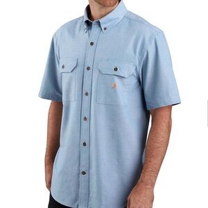 Carhartt Men's Light Blue Chambray Short Sleeve‎ Button Down Shirt. Large Tall